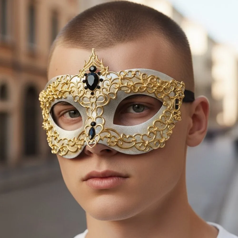 Men's masquerade mask, masquerade ball mask, Gold Silver masquerade Mask, 2 in 1